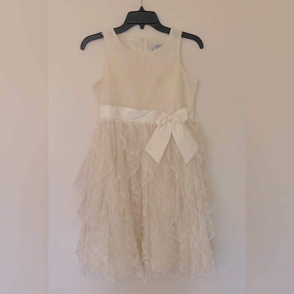 Mia Juliana Formal Ivory Lace Overlay Sleeveless A-Line Occasion Dress